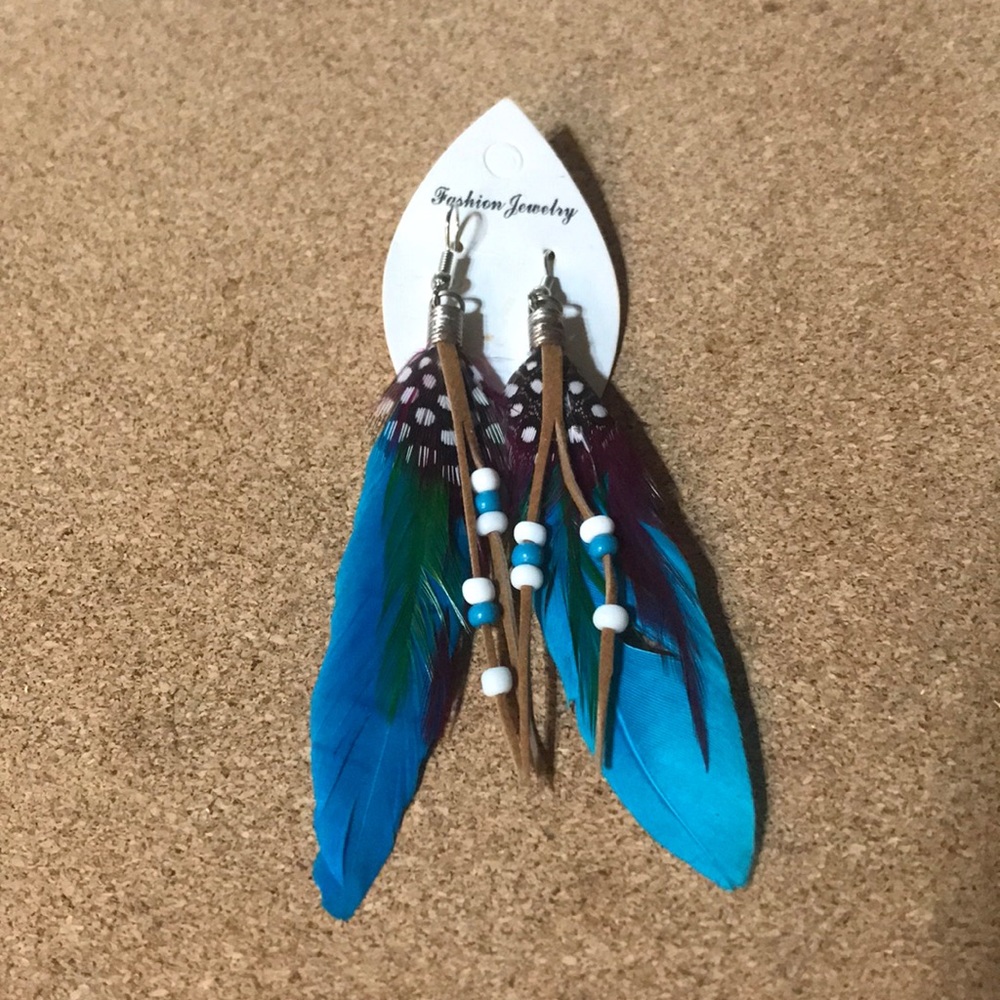 Blue feather earrings